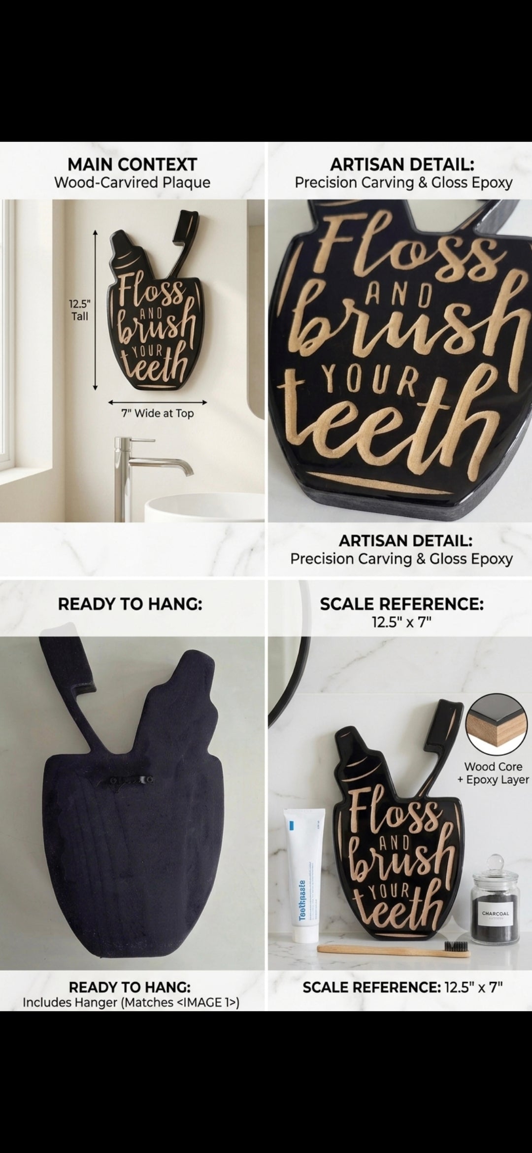 Handcrafted 3-Piece Bathroom Wood & Epoxy Wall Signs Set
