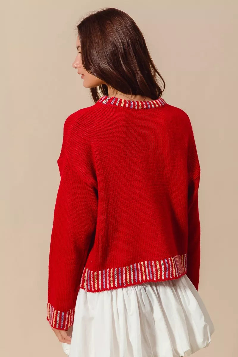 SO ME Merry Lettering Embroidered Christmas Sweater