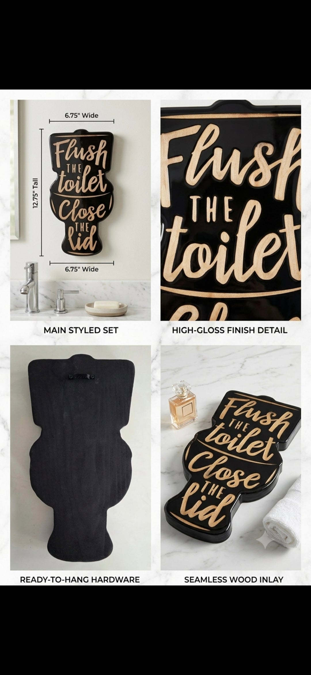 Handcrafted 3-Piece Bathroom Wood &amp; Epoxy Wall Signs Set