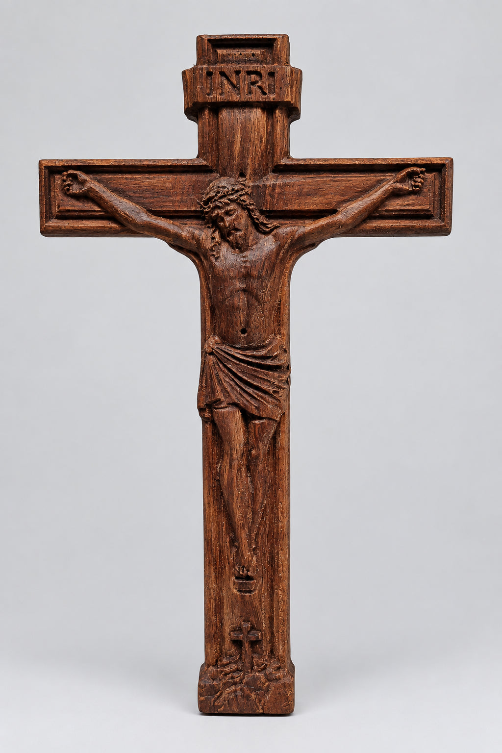 Handcrafted Carved Walnut Crucifix Wall Art (10.5" x 6")