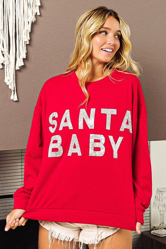 BiBi Santa Baby Lettering Christmas Sweatshirt RED