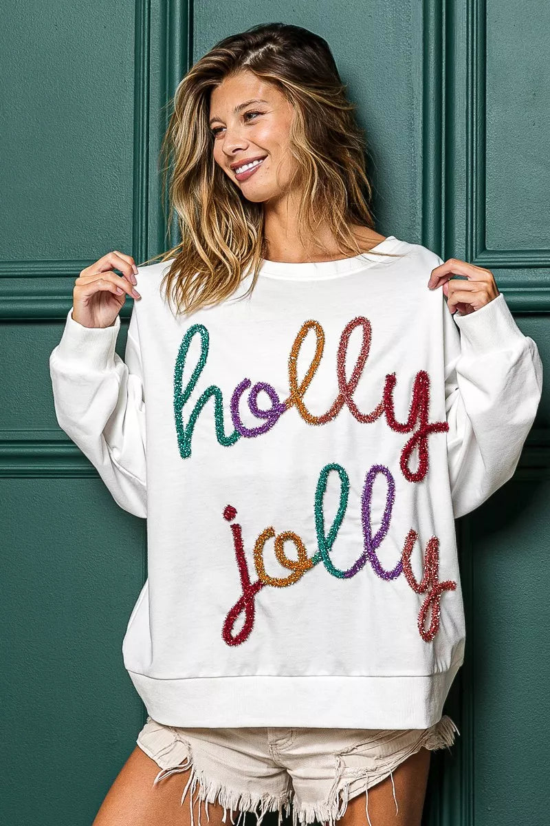 BiBi Holly Jolly Christmas French Terry Sweatshirt OFF WHITE